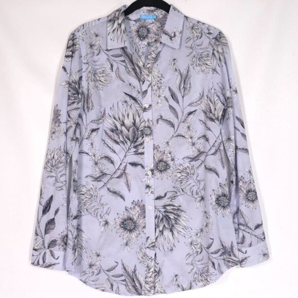 J.McLaughlin Lois Blouse Button Shirt Floral in Powdered Blue MARGAUX SMALL - Picture 1 of 11